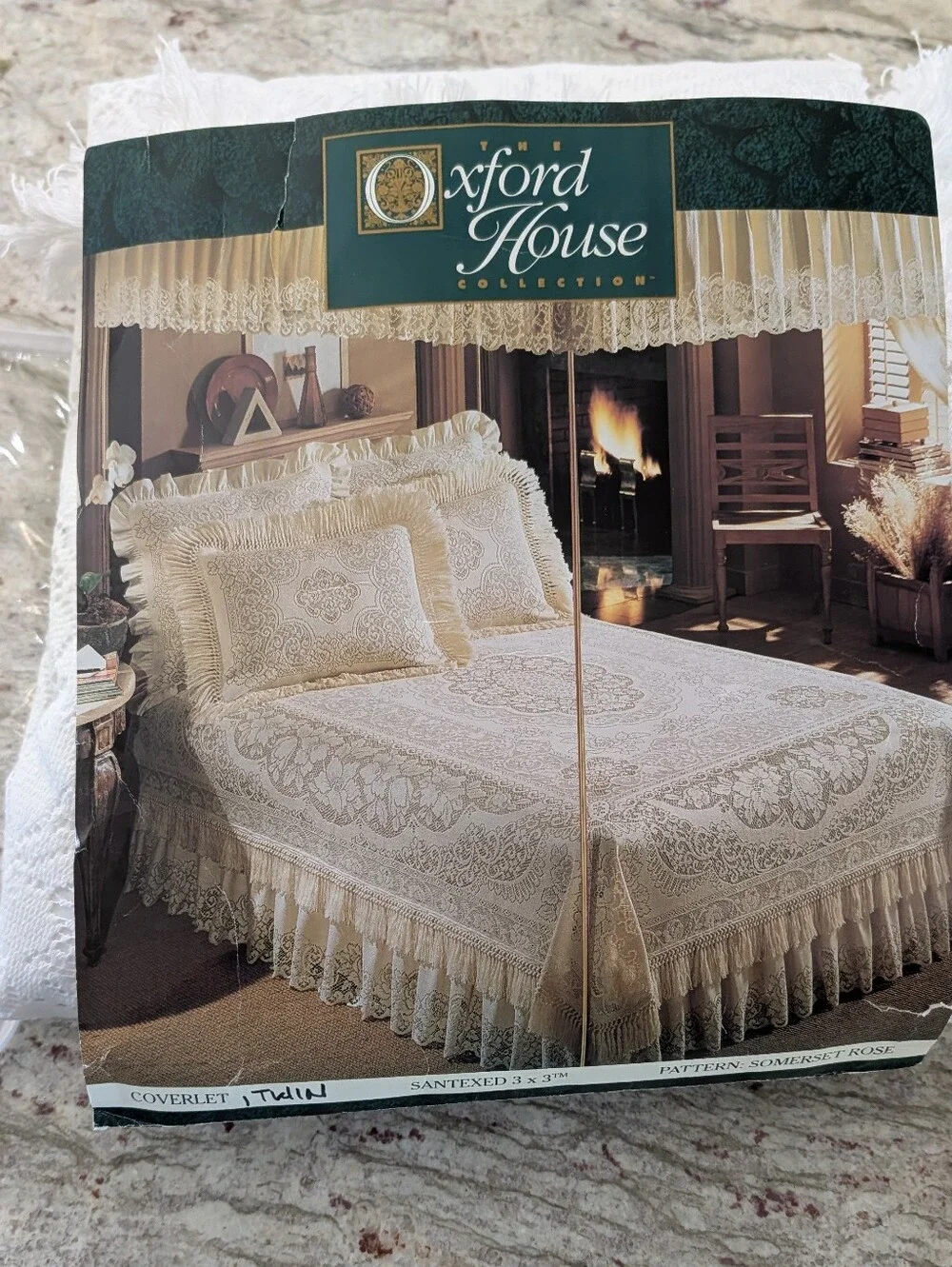 Oxford House Somerset Rose Lace Bedspread Coverlet White Lined Fringe Twin NWOT